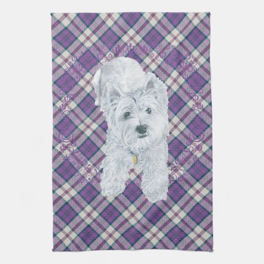 Westie on Tartan Handtuch (Vertikal)