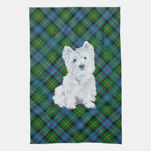 Westie on Tartan Küchentuch (Vertikal)
