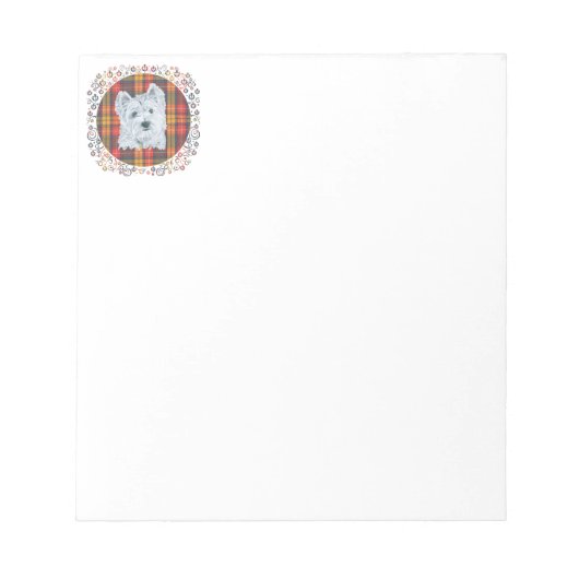 Westie on Tartan Notizblock (Vorderseite)