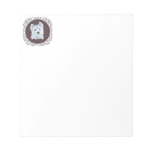Westie on Tartan Notizblock (Vorderseite)
