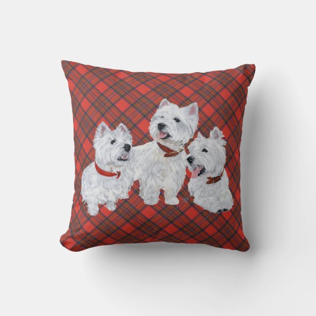 Westie on Tartan PILLOW Kissen (Vorderseite)