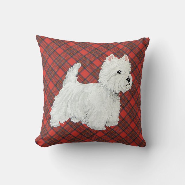 Westie on Tartan PILLOW Kissen (Vorderseite)