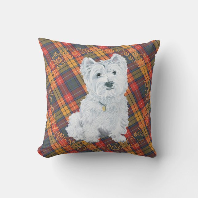 Westie on Tartan PILLOW Kissen (Vorderseite)