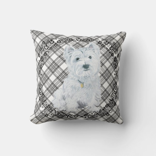 Westie on Tartan PILLOW Kissen (Vorderseite)