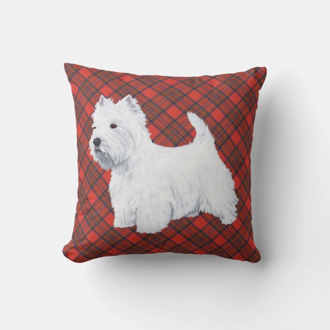 Westie on Tartan PILLOW Kissen (Vorderseite)