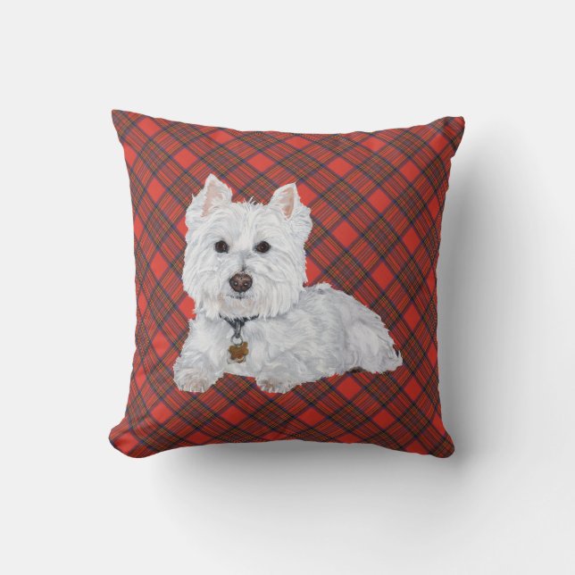 Westie on Tartan PILLOW Kissen (Vorderseite)