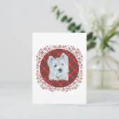 Westie on Tartan Postkarte (Stehend Vorderseite)