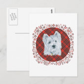 Westie on Tartan Postkarte (Vorne/Hinten)