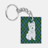 Westie on Tartan Schlüsselanhänger (Vorderseite links)