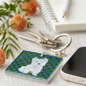 Westie on Tartan Schlüsselanhänger (Vorderseite rechts)