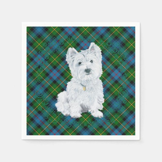 Westie on Tartan Serviette (Vorderseite)