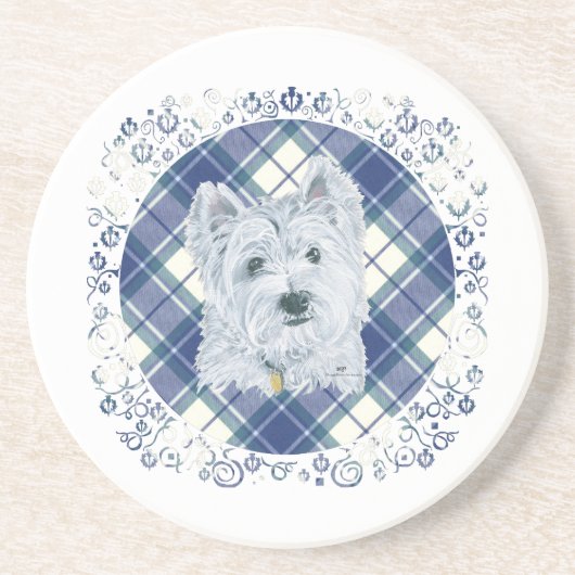 Westie on Tartan Untersetzer (Vorne)