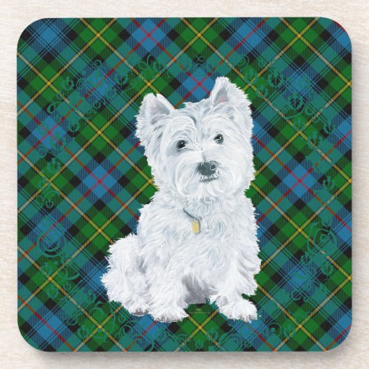 Westie on Tartan Untersetzer (Vorderseite)