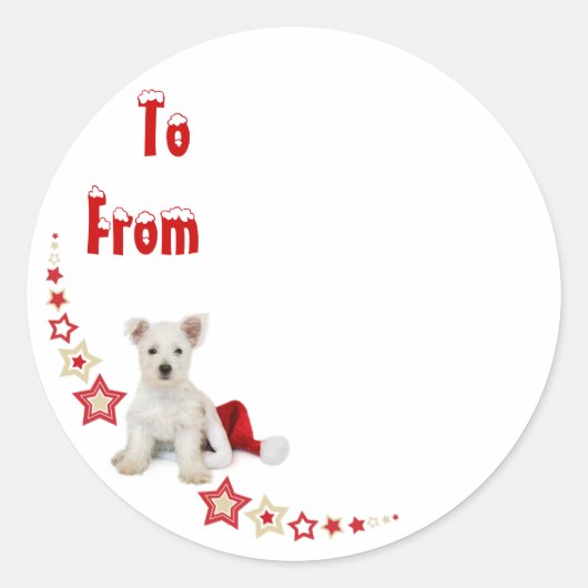 Westie Pup Christmas Sticky Label Runder Aufkleber (Vorderseite)