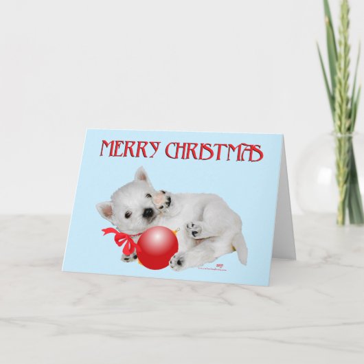 Westie Puppy Christmas Playtime Feiertagskarte (Vorderseite)