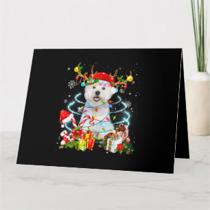 Westie-Rentier-Weihnachtsbaum-Lichter-Pyjama-Hund  Karte