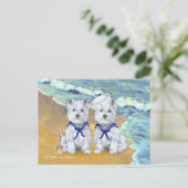 Westie Sailor Twins am Strand Postkarte (Stehend Vorderseite)