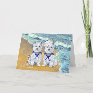 Westie-Sailor-Zwillinge am Strand Karte