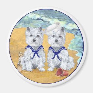 Westie-Sailor-Zwillinge am Strand Magnet