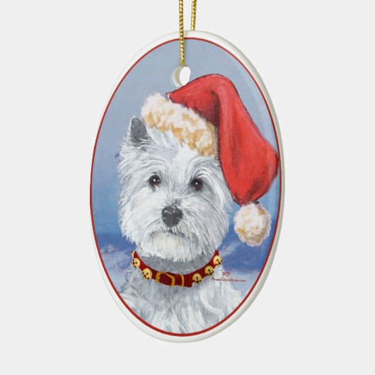 Westie Santas Helper Keramikornament (Links)