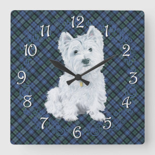 Westie Schwarz-UhrTartan Quadratische Wanduhr