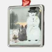 Westie & Scottie Build a Snowman Silbernes Ornament (Links)