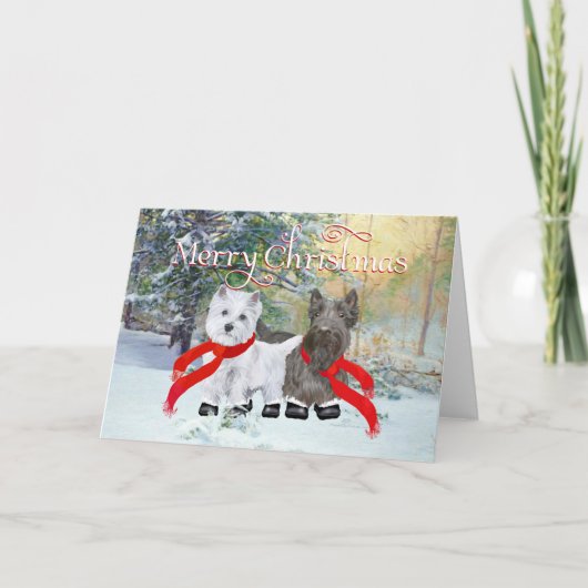 Westie Scottie Christmas Feiertagskarte (Vorderseite)