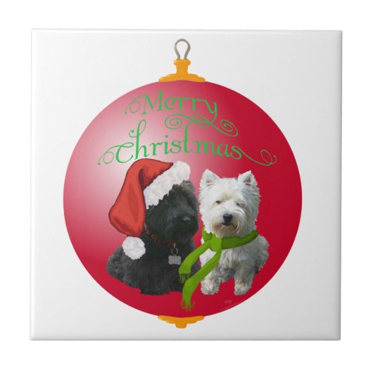 Westie Scottie Christmas Ornament Fliese (Vorderseite)