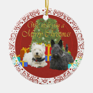 Westie & Scottie Frohe Weihnachten Keramikornament
