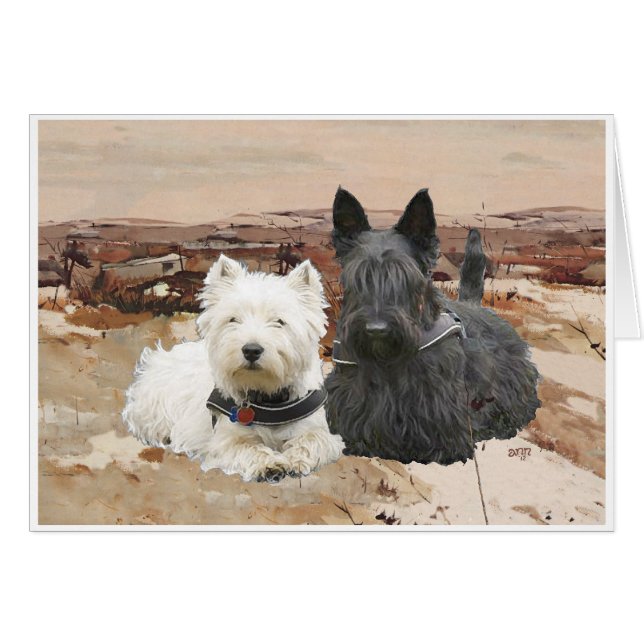 Westie & Scottie Gemeinsam Herbst (Vorderseite (Horizontal))