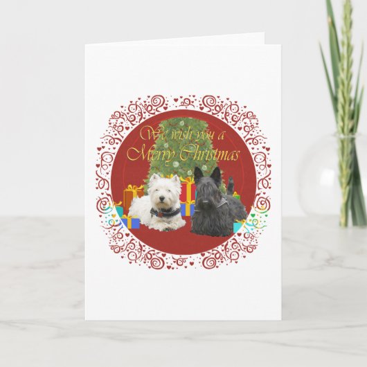 Westie & Scottie Merry Christmas Feiertagskarte (Vorderseite)