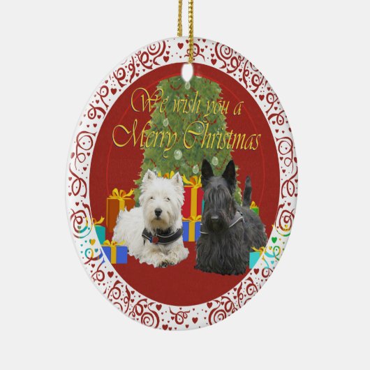 Westie & Scottie Merry Christmas Keramikornament (Rechts)