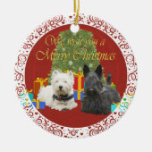 Westie & Scottie Merry Christmas Keramikornament (Vorne)