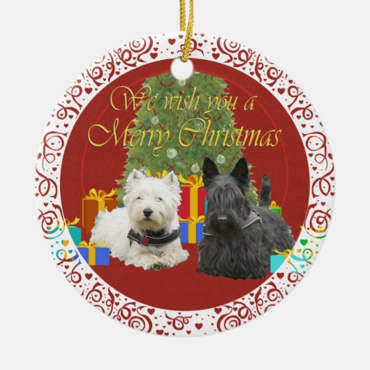 Westie & Scottie Merry Christmas Keramikornament (Vorne)