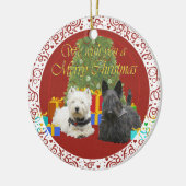 Westie & Scottie Merry Christmas Keramikornament (Links)