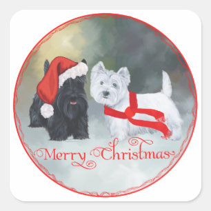 Westie Scottie Weihnachten Quadratischer Aufkleber
