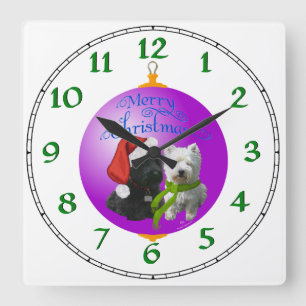 Westie Scottie Weihnachtsbaumschmuck Quadratische Wanduhr