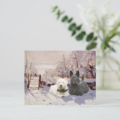 Westie & Scottie Winter Magpie Postkarte (Stehend Vorderseite)