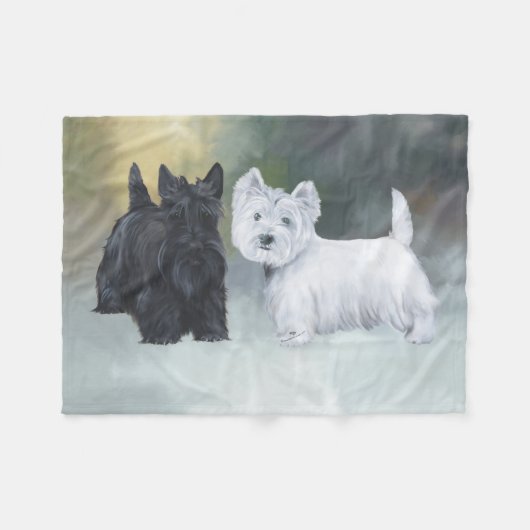 Westie Scottie Wintertime Fleecedecke (Vorderseite (Horizontal))