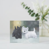 Westie Scottie Wintertime Postkarte (Stehend Vorderseite)