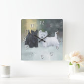 Westie Scottie Wintertime Quadratische Wanduhr (Zuhause)