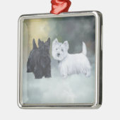 Westie Scottie Wintertime Silbernes Ornament (Links)