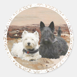 Westie & Scottie Zusammen Herbst Runder Aufkleber