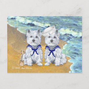 Westie-Segler-Zwillinge am Strand Postkarte