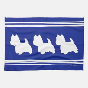 Westie-Silhouette auf Blau Küchentuch