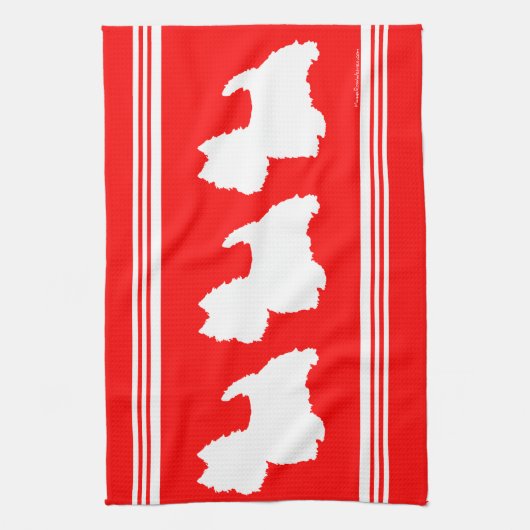 Westie Silhouette on Red Geschirrtuch (Vertikal)