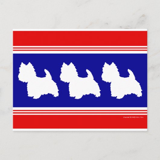Westie Silhouette Red & Blue Postkarte (Vorderseite)