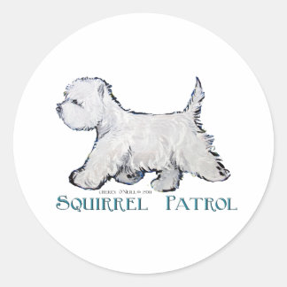 Westie Squirrel Patrol Runder Aufkleber
