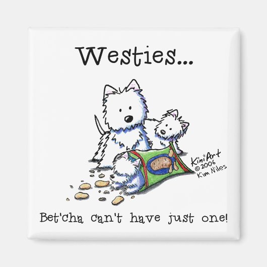 Westie Süchtig-Quadrat-Weiß-Magnet Magnet (Vorne)