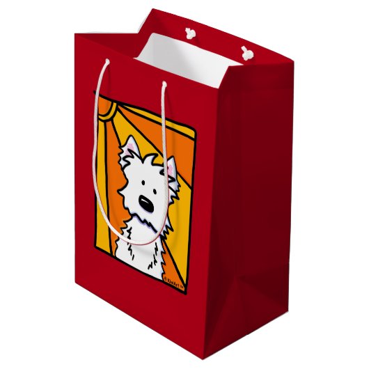Westie Sunshine KiniArt Geschenktasche Mittlere Geschenktüte (Rückseite Schrägansicht)
